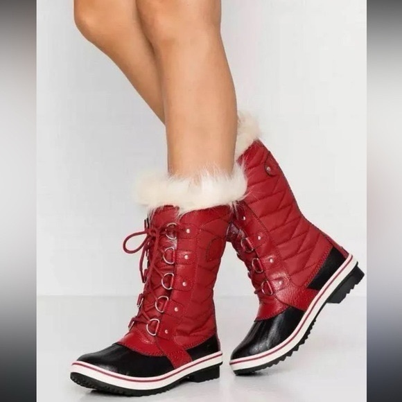 Sorel Shoes - Sorel Red and Black Women's Fur-Trim Snow Boots